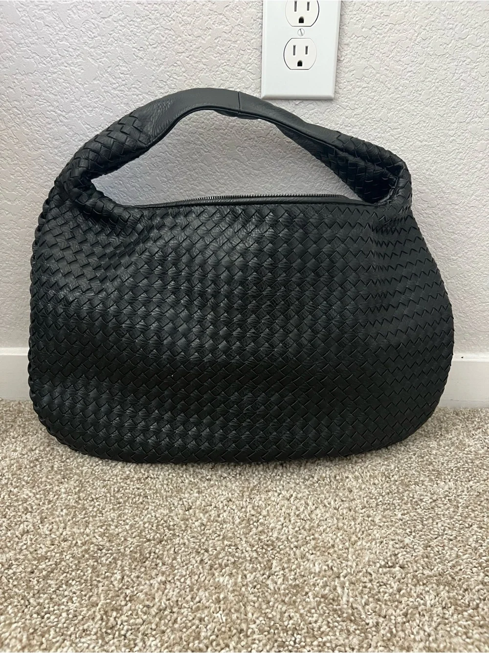 COMMENSE Black Woven Slouchy Hobo Shoulder Bag